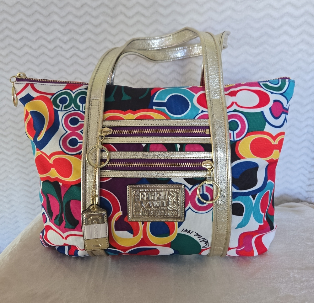 Nwt Coach Poppy Signature Glam Gold Metallic Large Tote